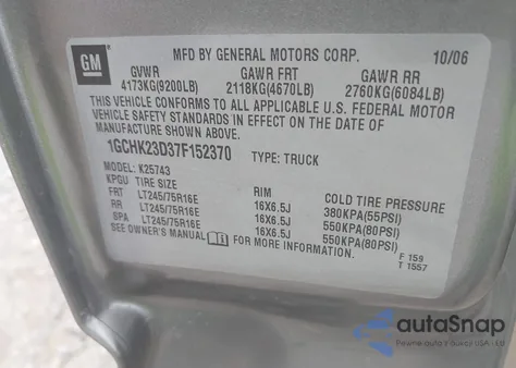 2007 Chevrolet Silverado 2500Hd Classic Lt3 z USA, uszkodzony, nr VIN 1GCHK23D37F152370